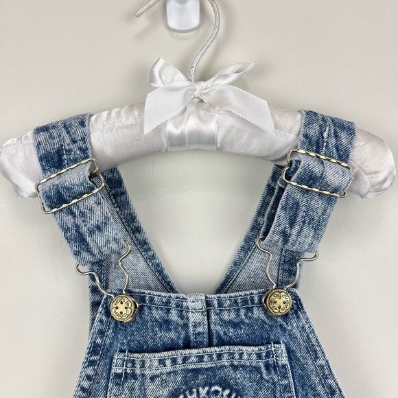 Vintage OshKosh B'gosh Acid Wash Denim Smiley Shortalls 4T USA - Picture 3 of 11
